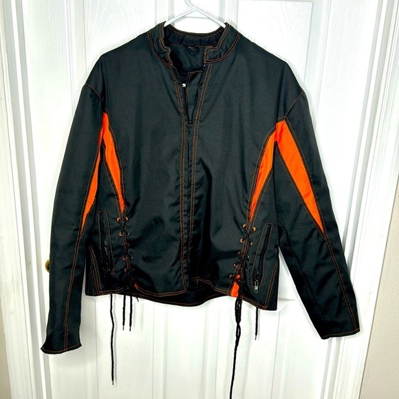 Womens Zony motorcycle biker jacket XXL black wolves embroidery wolf cub orange - Picture 1 of 9